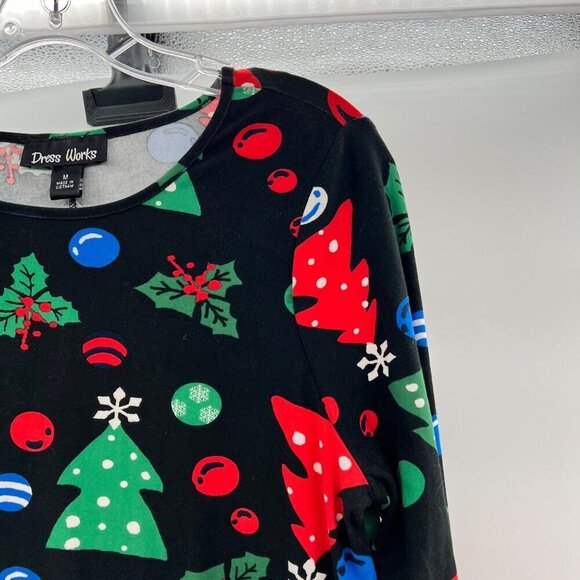 Dress Works Women's Christmas Print 3/4 Sleeve Shift Dress Black/Multi Medium - Picture 4 of 9
